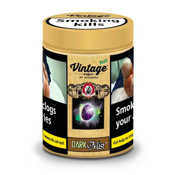 Starbuzz Vintage Plus Dark Mist shisha tobacco 50g jar with health warning labels