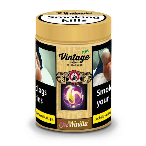 Vintage Plus tobacco jar Dark Winilla flavor with health warnings and graphic images