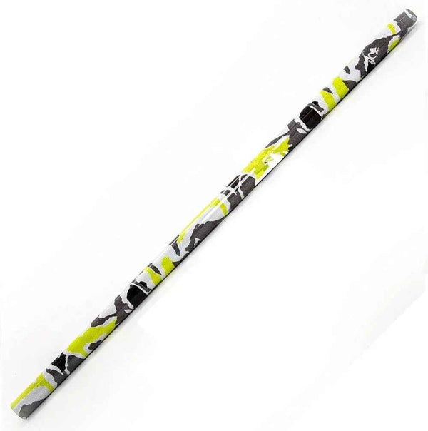Aluminium hookah mouthpiece with grey, yellow, and black camouflage pattern on white background