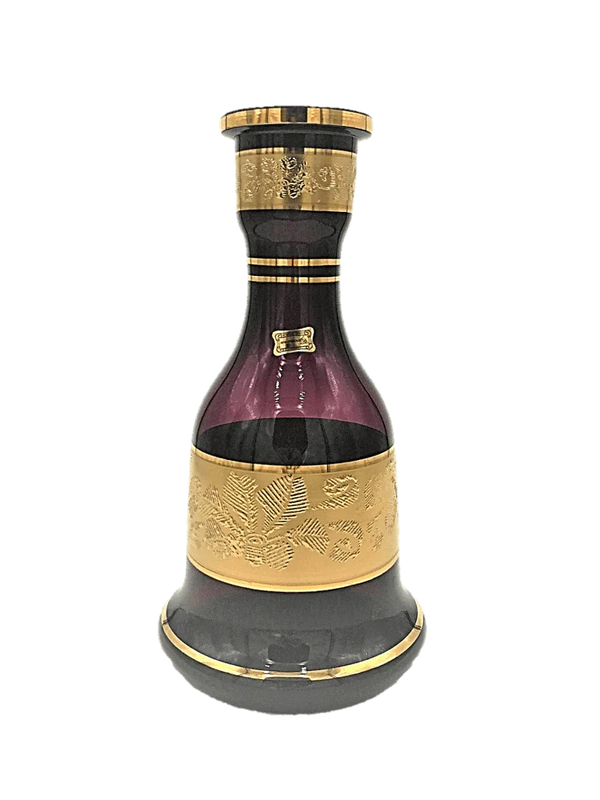 Amethyst Bohemian crystal hookah base with gold floral detailing, 30cm tall