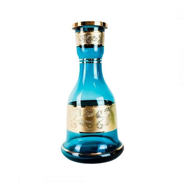 Aquamarine Bohemian crystal shisha base with gold decorative bands on white background