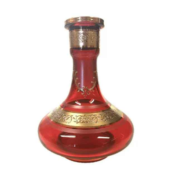 Ruby red Bohemian crystal shisha vase with gold decorative accents
