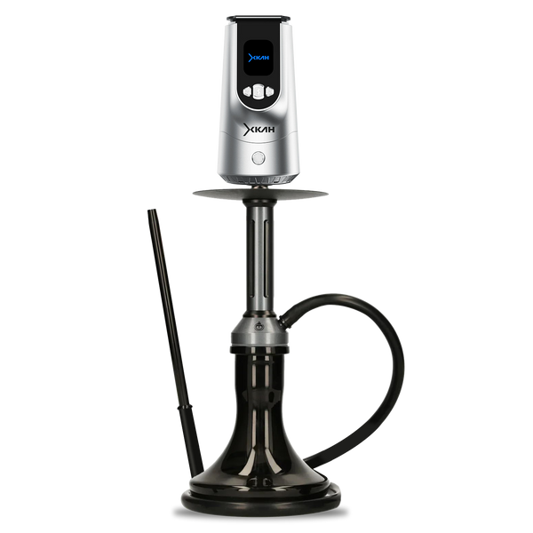Modern black and silver shisha pipe with electronic heat management device