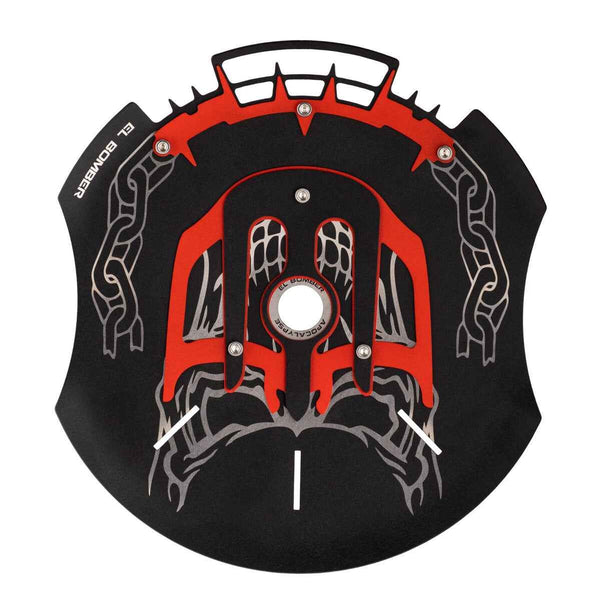 El Bomber Apocalypse 4x4 hookah tray in black and red with bold graphic design and chain motifs