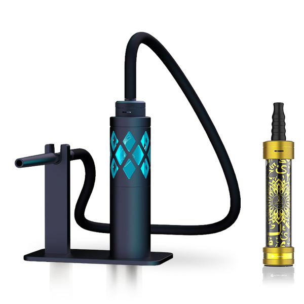 Modern shisha pipe with glowing blue diamond pattern and decorative portable hookah
