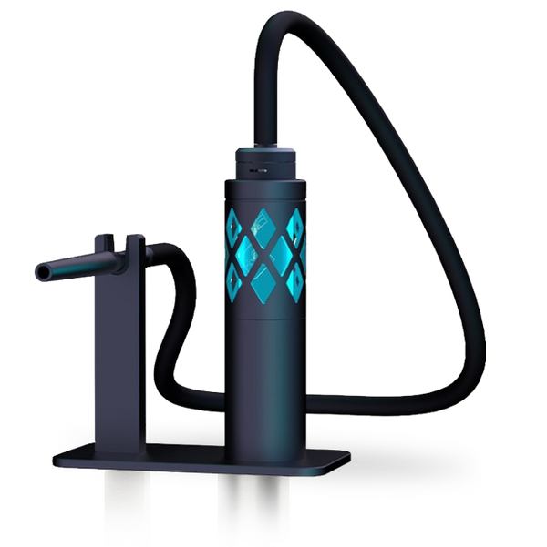 Modern portable hookah with black matte finish and blue geometric accents