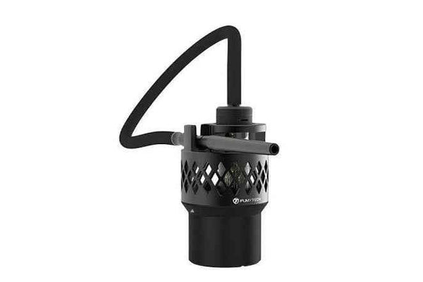 Black modern hookah dock cup with lattice design and flexible hose, isolated on white background