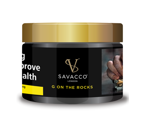 Savacco G On The Rocks 50g shisha tobacco jar with black and gold label