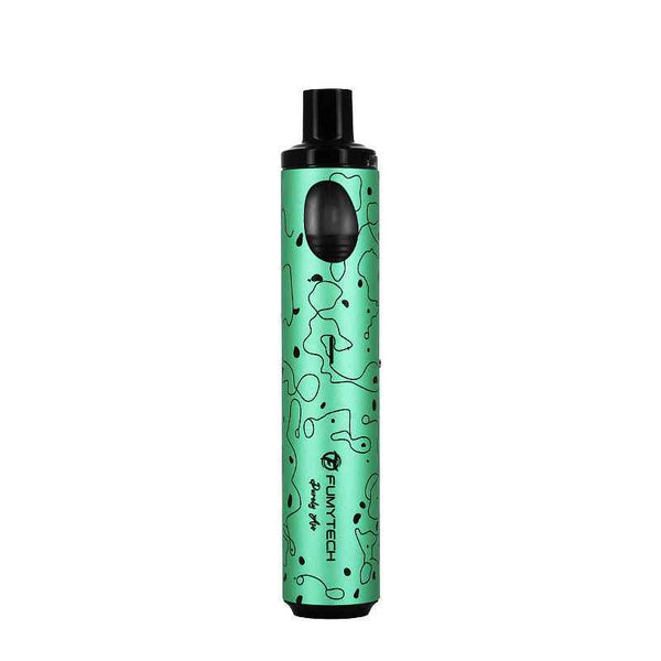 Green portable shisha device with abstract pattern and black mouthpiece on white background