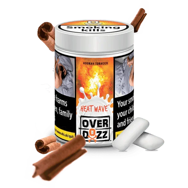 Overdozz Heat Wave hookah tobacco jar with cinnamon sticks and gum pieces