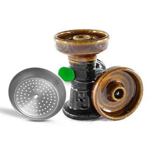 Espana brown ceramic shisha bowl with metal tray and provost heat management accessory