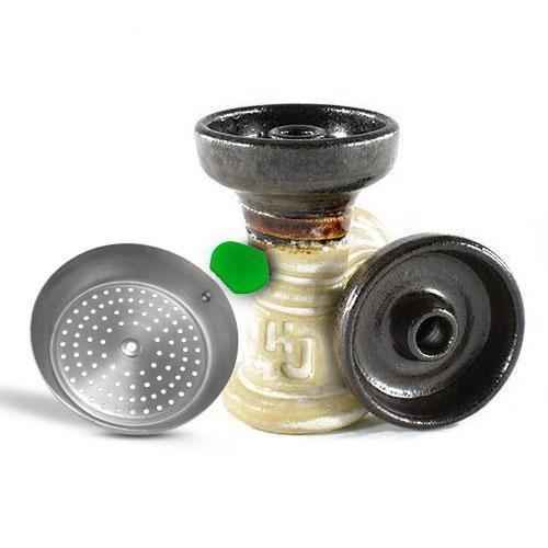 Hookah bowl set in vanilla silk color with a metal tray, suitable for shisha smoking.