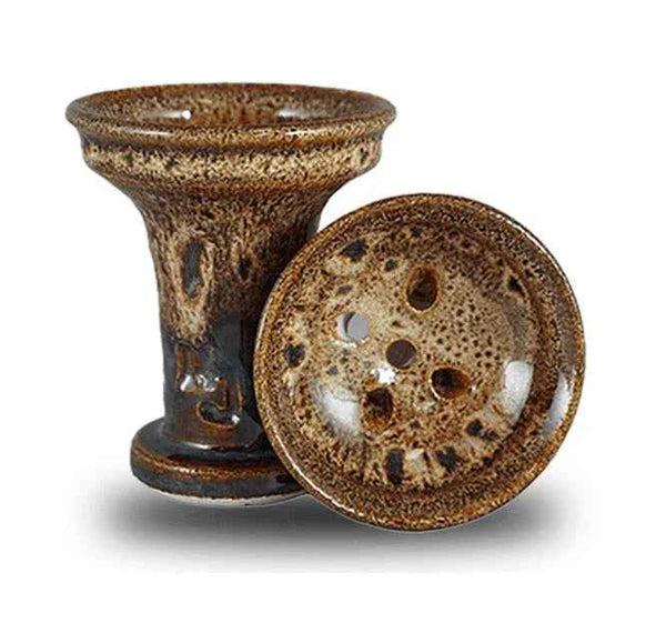 Brown ceramic hookah bowl with multiple holes for shisha setup