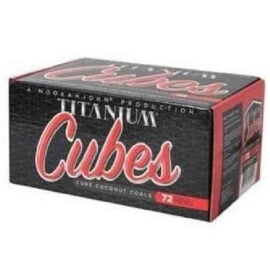 Box of Titanium Cubes coconut charcoal for shisha, 1kg 25mm size, black and red packaging