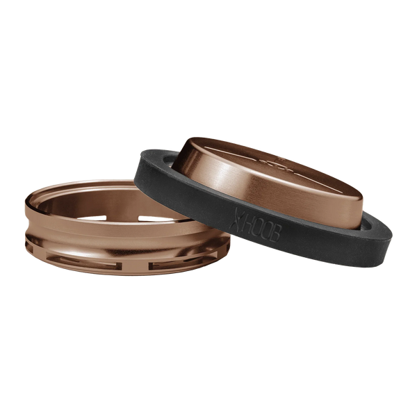 Bronze hookah heat management device with black silicone ring, lid beside base