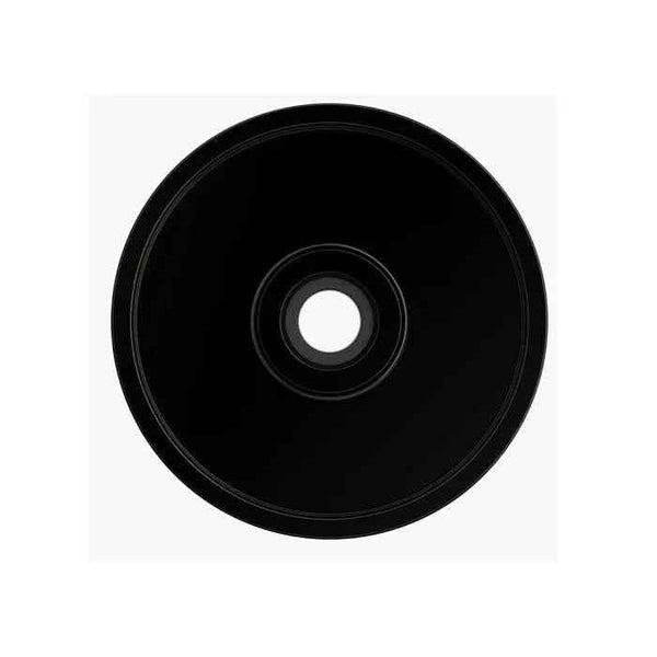 Black hookah bowl top view with central opening on a white background