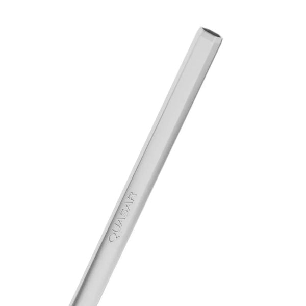 Clear shisha hose mouthpiece with 'QUASAR' engraving on white background