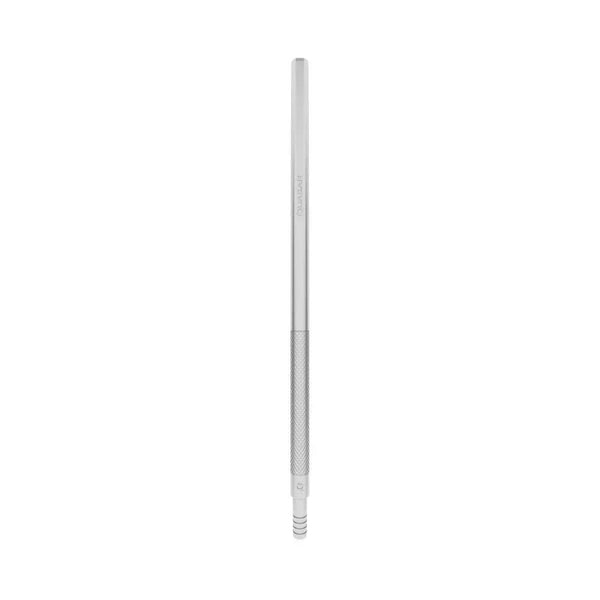 Silver metal shisha hose handle with textured grip on white background