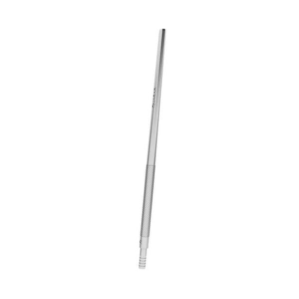 Stainless steel shisha hose mouthpiece with textured grip on white background