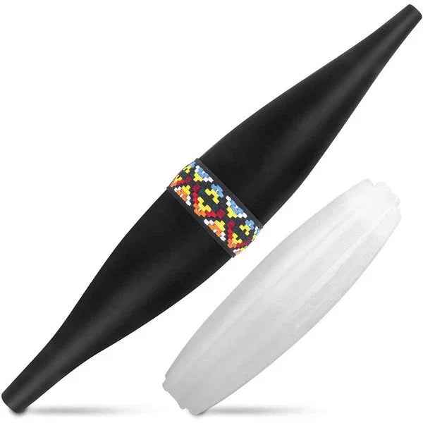 Black ice hookah hose handle with colorful beaded band and a transparent ice chamber