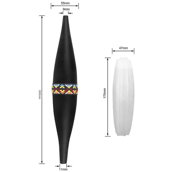 Black hookah hose handle with colorful patterned grip and ice chamber, product dimensions shown