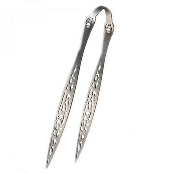 Decorative metal hookah tongs with intricate cutout design for shisha charcoal handling