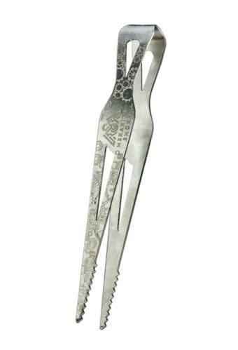 Precision metal shisha charcoal tongs with engraved patterns, serrated for hookah use