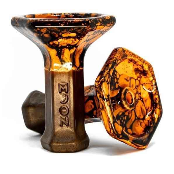 Marble orange and black phunnel shisha bowl with hexagon base and bold decorative glaze