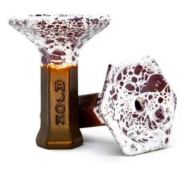 Marble violet ceramic hookah bowl with hexagonal base, white and purple speckled design