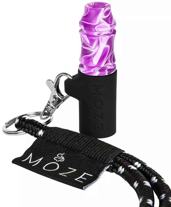 Purple patterned hookah mouthtip with keychain holder and lanyard attachment