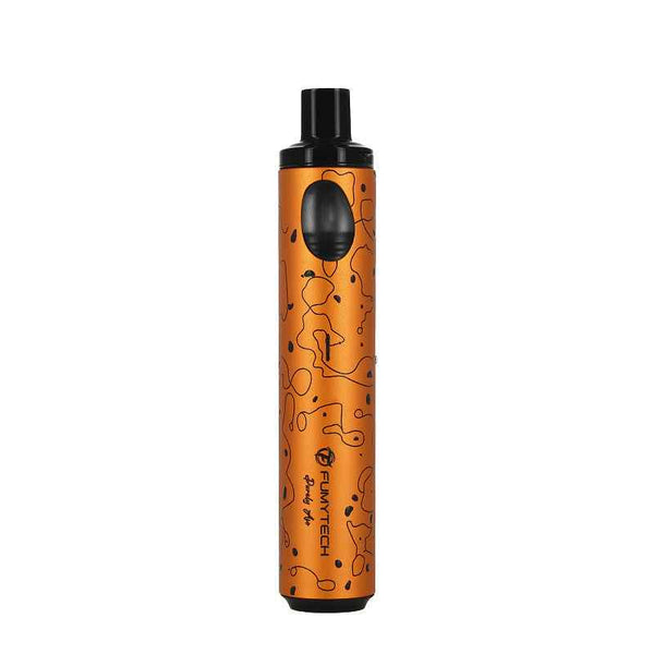 Orange portable shisha pen with abstract black patterns on white background