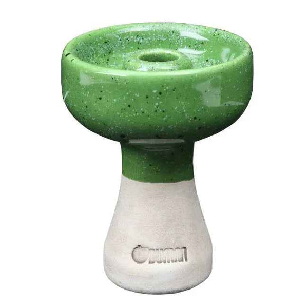 Green ceramic hookah bowl with white base, modern shisha accessory on white background