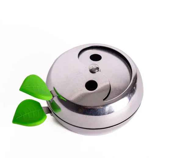 Metal hookah heat management device with yin-yang pattern and green leaf handles