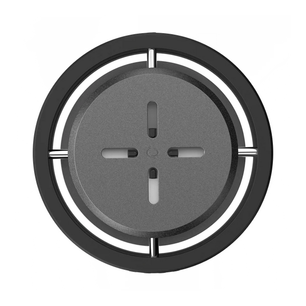 Top view of a modern hookah heat management device with circular vents and black rim