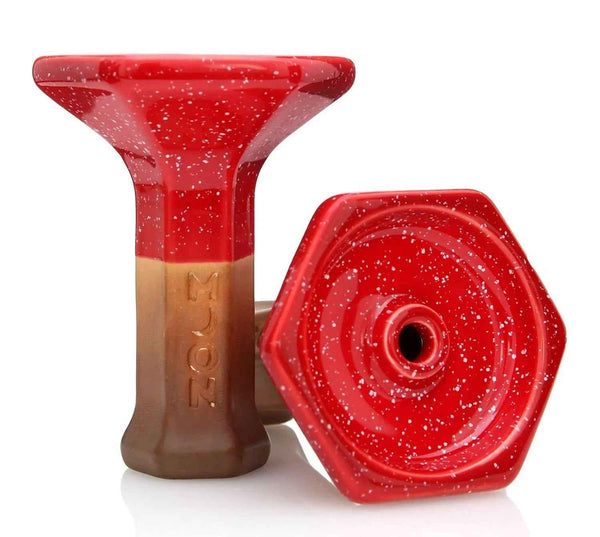 Red and brown ceramic shisha bowl with speckled glaze and hexagonal base, hookah accessory