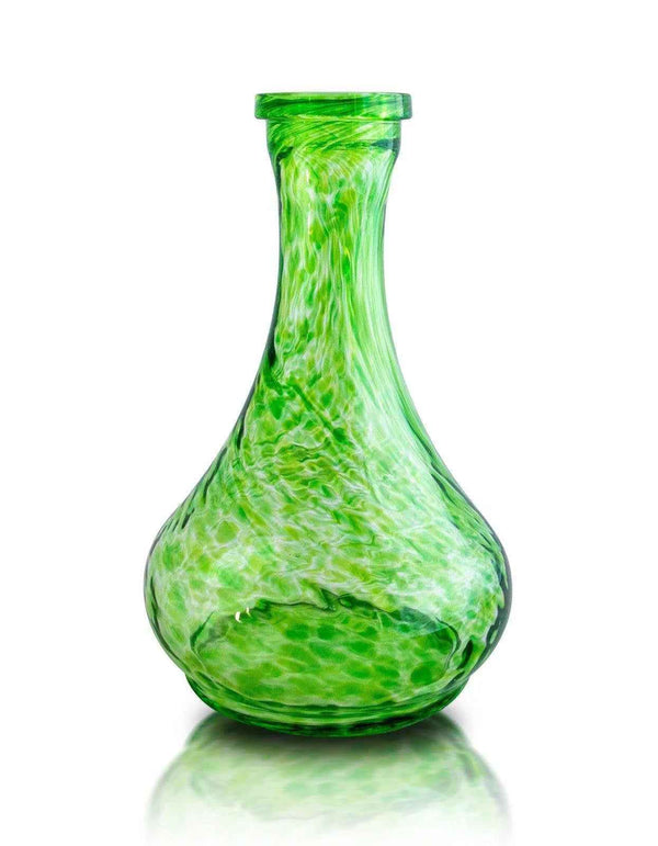 Green glass shisha base with emerald wave pattern on a white background