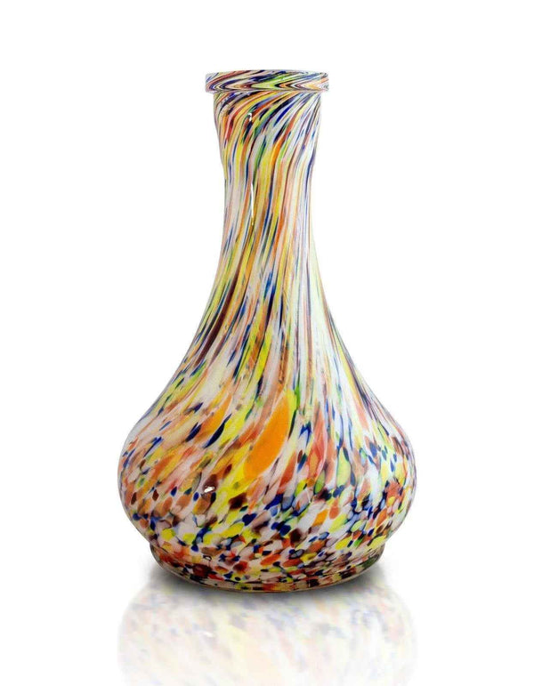 Colorful Russian drop shape glass hookah base with yellow and multicolored speckles