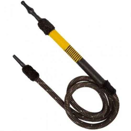 Yellow and black shisha hose with ribbed grip and coiled flexible tubing