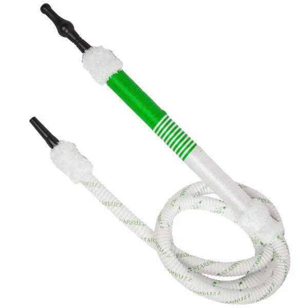 Green and white shisha hose with black mouthpieces for hookah pipe