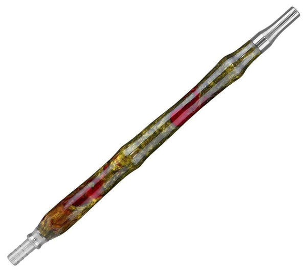 Epoxy resin shisha mouthpiece with stainless steel tips and red-gold marbled design