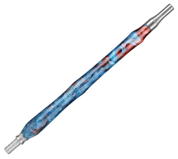 Epoxy resin shisha mouthpiece with stainless steel tips, blue and red marbled design