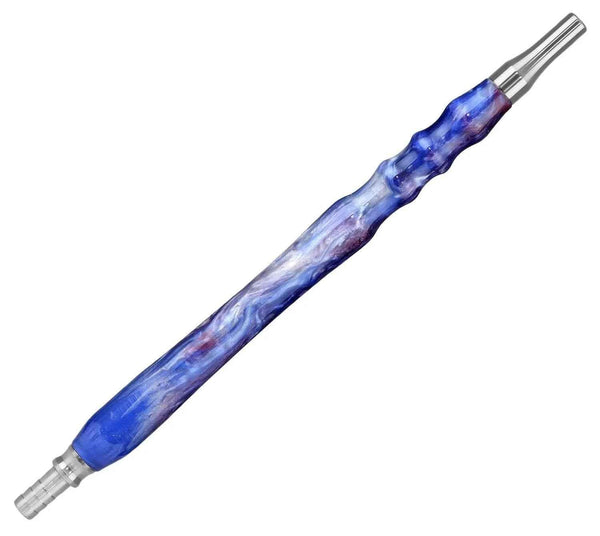 Blue and silver epoxy stainless steel shisha mouthpiece with swirled design