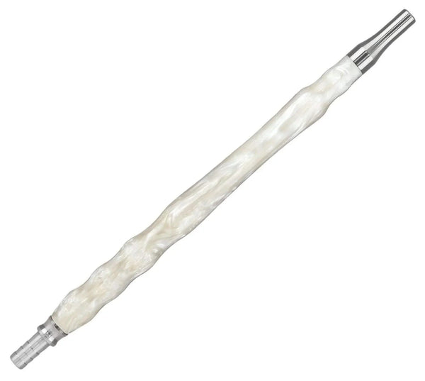 Epoxy and stainless steel shisha mouthpiece with white pearlescent glow finish