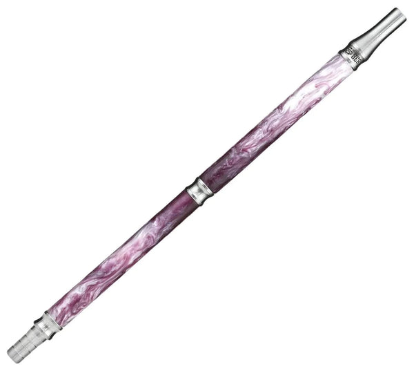 Stainless steel shisha mouthpiece with marbled purple and white design on white background