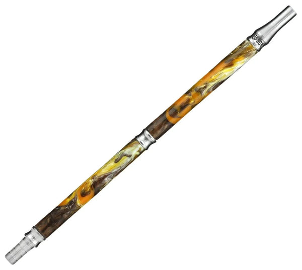 Stainless steel hookah mouthpiece with caramel and nougat swirl design on white background