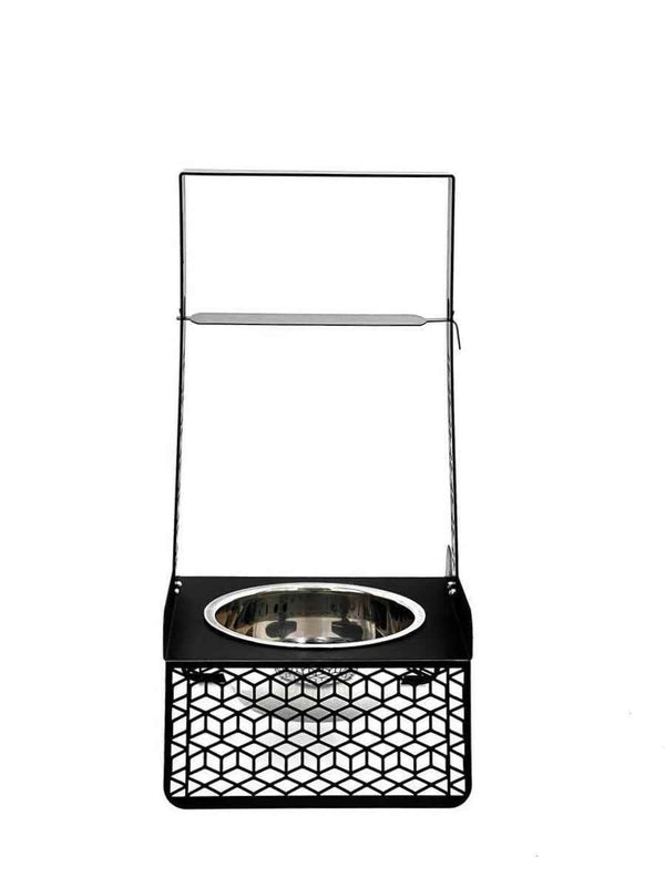 Modern black shisha charcoal holder with metal bowl and geometric cutout design