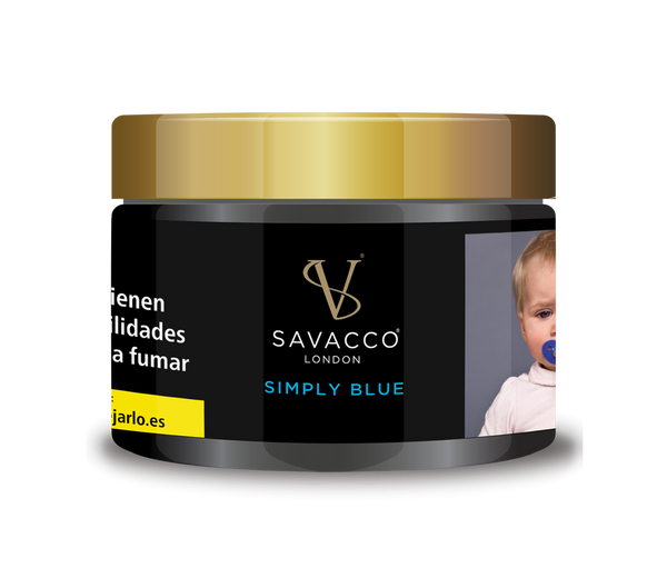 Savacco Simply Blue shisha tobacco 50g jar with black label and gold lid