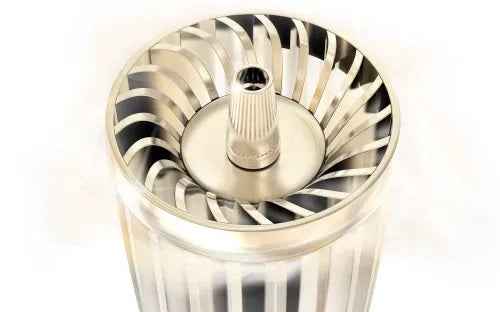 Stainless steel hookah base with spiral design and central pipe, modern shisha accessory