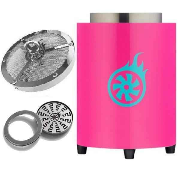Pink hookah charcoal burner set with mesh screen and accessory parts