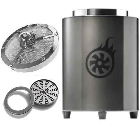 Gunmetal shisha heat management device set with mesh screen and accessories